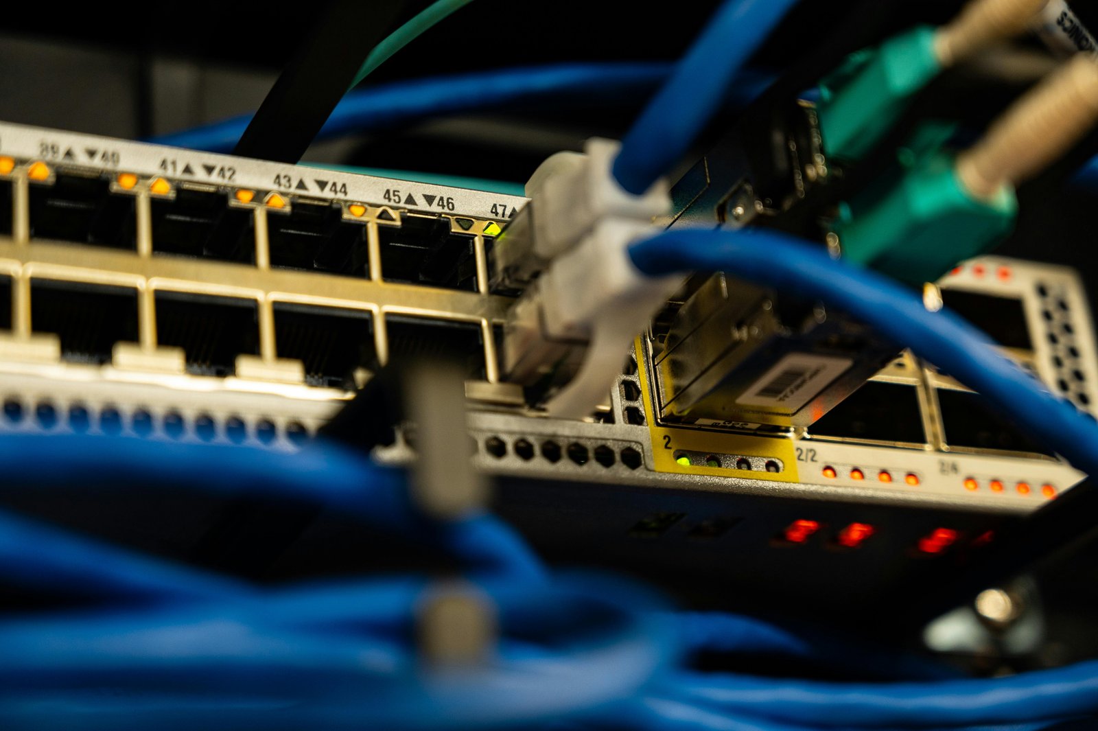 Switch y patch cords UTP en site de red